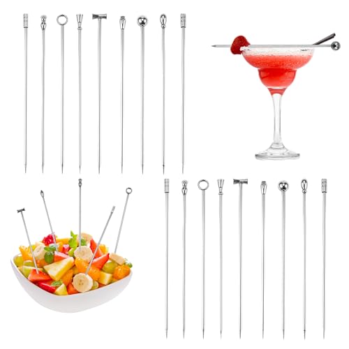 BRITIVIVE Cocktail Sticks Edelstahl Cocktailspieße 18 Stück Wiederverwendbare Cocktail Picks Metall Obststicks Edelstahl Martini Picks für Party Spieße, Fingerfood, Obst, Burger