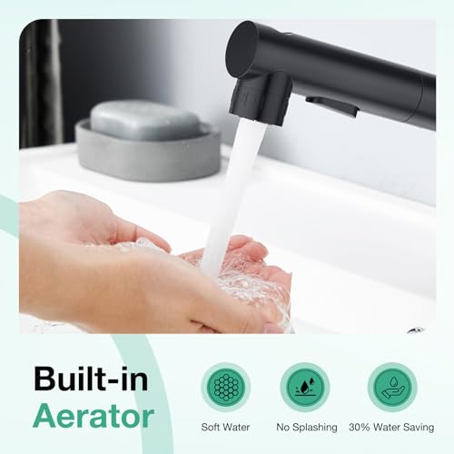 Faustina Matte Black Bathroom Sink Faucet 1 Hole with 3 Water Mode, Single Handle Bathroom Vanity Faucet Lavatory Vessel Faucet Basin Mixer Tap with Pull Out Sprayer Foutain, Lead Free Brass by faustina - Image 5