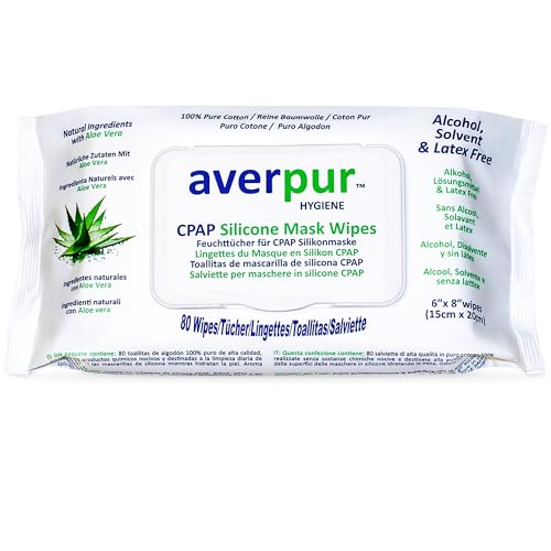CPAP Reinigungstücher 80 averpur Maskentücher mit Aloe Vera | 100% reine Baumwolle | Dermatologisch getestet