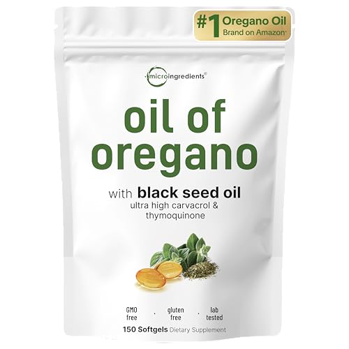 Micro Ingredients Oil of Oregano Softgels Per Serving, 150 Count | 2 in 1 Formulated with Black Seed Oil, 4X Strength Carvacrol & Thymoquinone | Plant