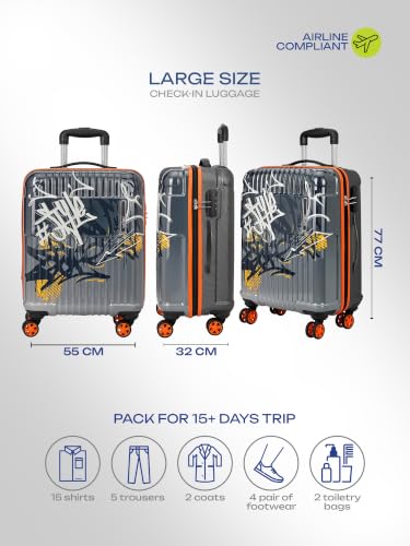 Image of Safari Scrib Large 8 Wheels 77cm Check-in Trolley Bag Hard Case Polycarbonate 360 Degree Wheeling System Luggage, Trolley Bags for Travel, Suitcase for Travel, Grey Printed