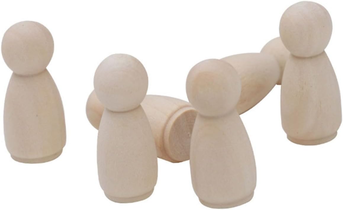 VILLCASE 40pcs Wooden Wood Decor Cake Woodpecker Doll Wooden Doll Heads Wood People Figure Wooden Dolls DIY Peg Doll DIY Wooden Dolls Wood Color Puppet Painting Materials Ball