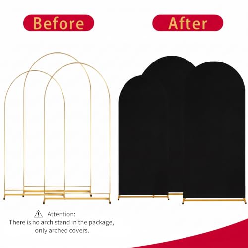 Image of SoarDream Black Arch Backdrop Cover 6FT 6.6FT 7.2FT Set of 3 Spandex Fitted Arch Wall Stretchy Backdrop Covers for Birthday Decorations Festival Party Stand