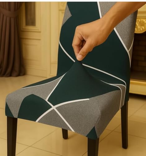 Image of Homerz Premium 6 Seater Dining Table Cloth with 6 Dining Chair Covers,Elastic Fitted Chair Slipcovers, Printed Polycotton Fabric, Table Cloth Size 60x90 inch (Solid Green)