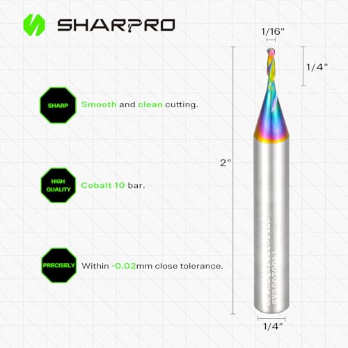 Image of 1 /16 Ball Nose CNC Router Bits 1 /4 Inch Shank, Carbide Ballnose Up Cut Router Bit, End Mill for Wood, Aluminum, Engraving