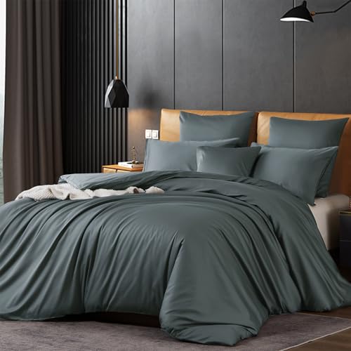 Gezu Bettwäsche 200x220cm Mako Satin Baumwollesatin Bettwäsche Set Grau...