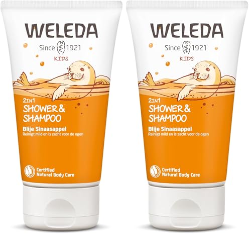 WELEDA Bio Kids 2in1 Shower & Shampoo Fruchtige Orange, Naturkosmetik Duschgel und Bodylotion zur schonenden Reinigung von Haut und Haar, geeignet für Kinder ab drei Jahren (1 x 150 ml)