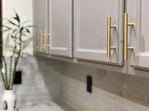 Satin Brass Cabinet Hardware Euro Style Bar Handle Pull - 5-3/4" Length - 3" Hole - Brushed Brass Modern Gold (20 Pcs.) #TOP3