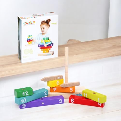 Image of CUBIKA Wooden Clock Construction Kit - Montessori Stacking Toy for Toddlers Ages 3+ - Made from Natural Wood with Water-Based Paints - Travel-Friendly Educational Gift for Boys & Girls