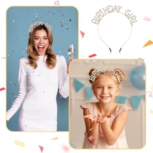 Jeffdad Geburtstag Kronen Mädchen Stirnband, Geburtstag Kopfschmuck Bling Strass Haarband Prinzessin Tiara Happy Birthday Zubehör für Frauen Mädchen Party Weihnachtsdekoration (Gold)