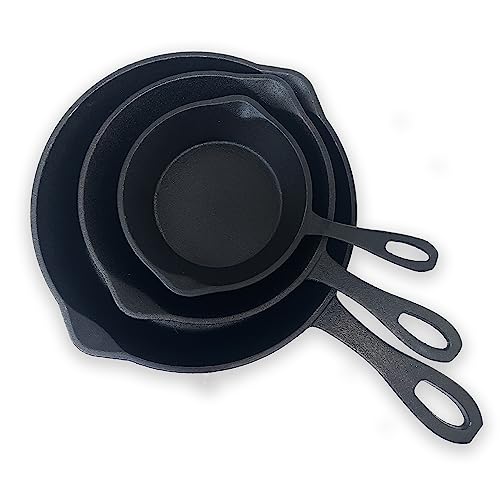 Bayou Classic 6-in 8-in & 10-in Pre-Seasoned Cast Iron Skillet Set Perfect For Searing & Braising or Baking Apple Pies and Cobblers