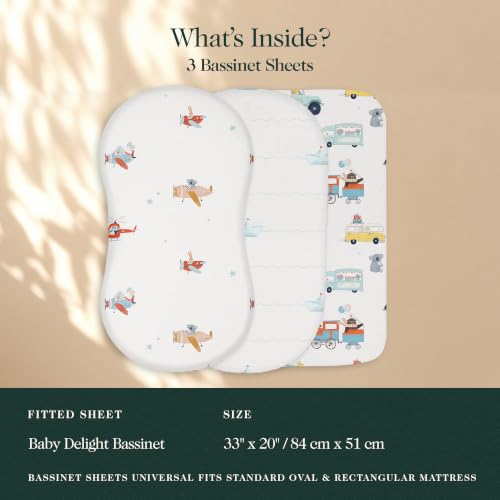 Image of 100% Organic Cotton Bassinet Sheets 3 Pack - (33 x 20 Inches) Baby Delight - GOTS Certified, Soft Breathable Percale Weave, Universal Fits Standard Oval & Rectangular Mattress - for Boys & Girls