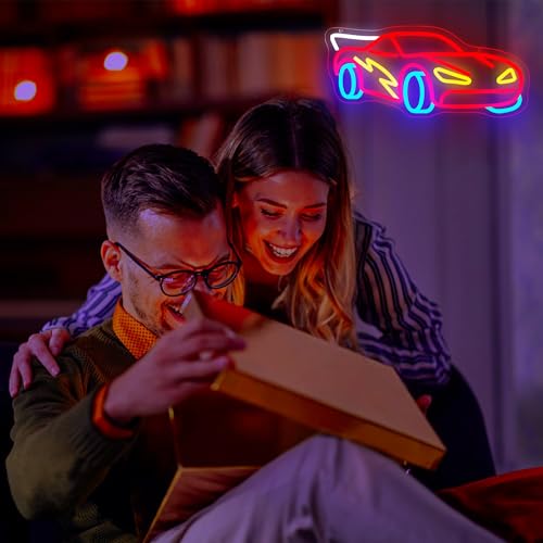 Image of Racing Car Neon Sign for Wall Decor Racing Neon Light for Man Cave Dimmable LED Car Suitable for Room Decor Light Up Bedroom Playroom Birthday Party Gift for Kids Size16.5 * 7.6In(P110)