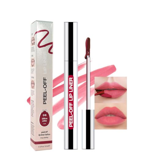 JUAAZIN Matte Liquid Lip Gloss Stain - Peel Off Lip Liner Tattoo, Pinkish Red Peel Off Lip Stain, Long Lasting & Waterproof, Transfer-Proof Lip Gloss for All Skin Types, 0.12 fl oz 06#