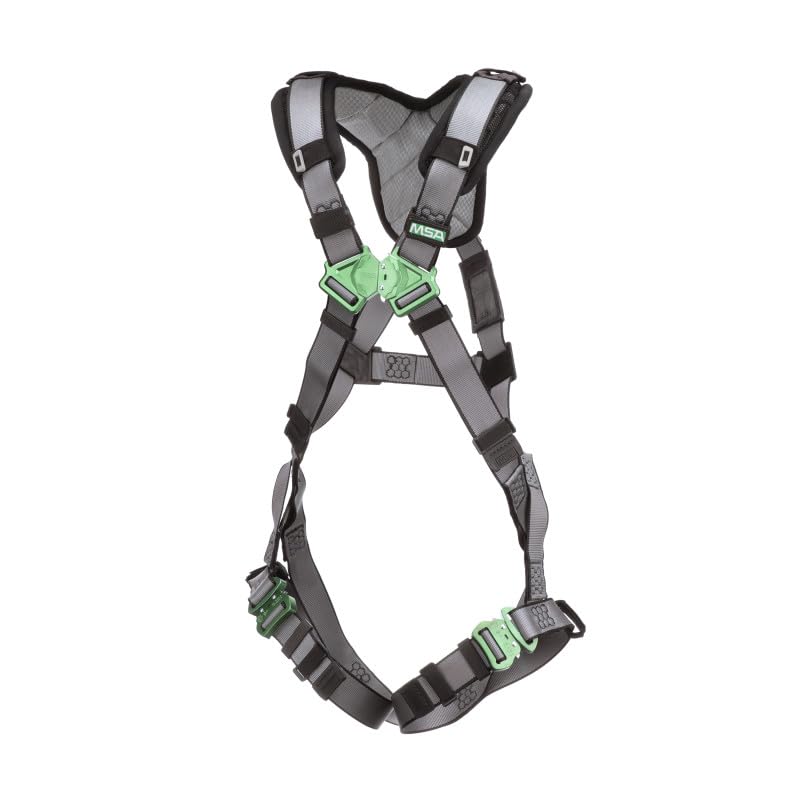 Image of MSA V-FIT Standard Safety Harness - Polyester & Nano-Technology Treated Web Full Body Harness Back, Shoulder Padding, Gray
