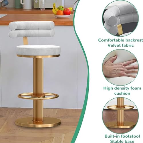 Tabouret de bar réglable pivotant anti-mal de dos assise velours stable