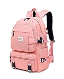 AGOWOO College Backpack Teen Lightweight School Book Bag with USB Charger Port Casual Daypack (Pink)