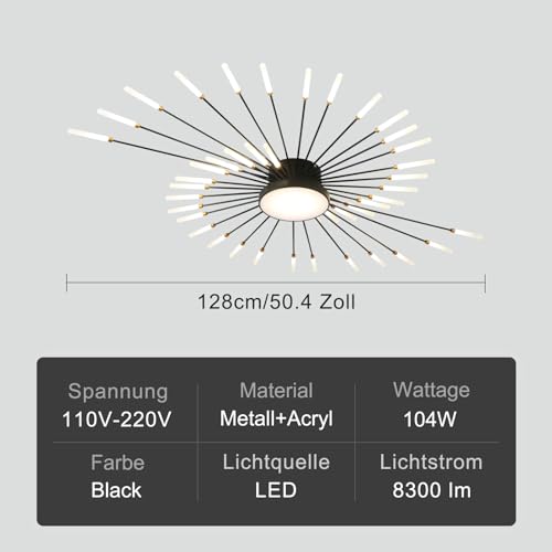 Plafonnier LED moderne pour salon et salle à manger luminaire dimmable noir
