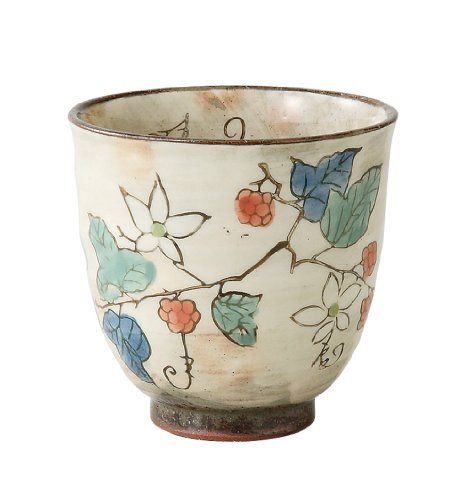 西海陶器 湯呑み小草花木苺柄 赤色