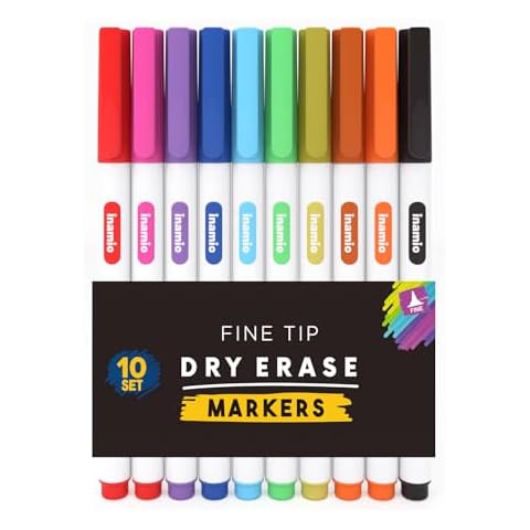 Dry Erase Markers Fine Tip - 0.5mm Whiteboard Markers - Ultra Thin, Fine Point White Board Pens, Set of 10 Colors Cover