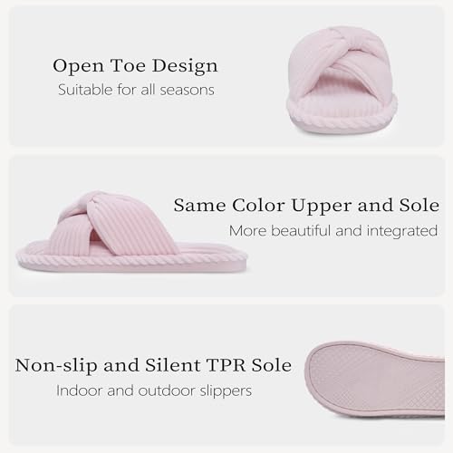 Image of IPSAE House Slippers for Woman Memory Foam Open Toe Slippers Corduroy Cross Bow Womens Slipper Slides Comfy Indoor Bedroom Slip On Shoes