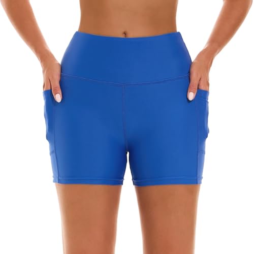 Image of HODOSPORTS Women's 3'' /5'' /7'' /9'' /12'' Swim Board Shorts UPF50+ High Waisted Quick Dry Swimsuit Bottoms with Pockets Liner