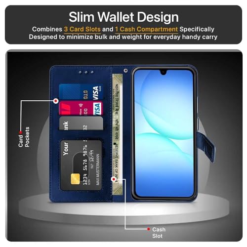 Image of WOW IMAGINE Shock Proof Flip Cover Back Case Cover for Samsung Galaxy M17 5G | A17 5G | F17 5G (Flexible | Leather Finish | Card Pockets Wallet & Stand | Blue)