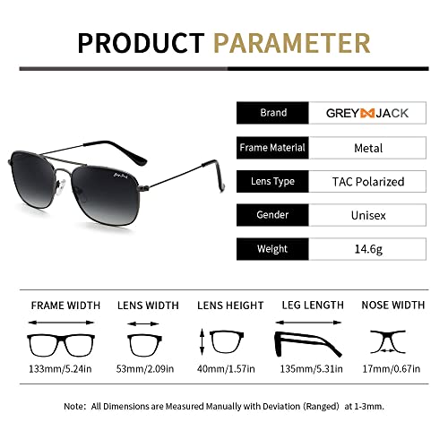 Image of grey jack Square Polarized Sunglasses,Retro Classic Style Full Rim Metal Frame for Men Women Small Size 1650