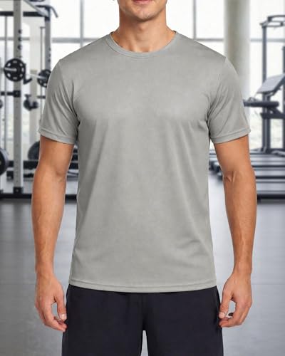 Camiseta para hombre, de secado rápido, transpirable, cuello redondo, ligera y cómoda, camiseta deportiva de verano, Gris, Medium