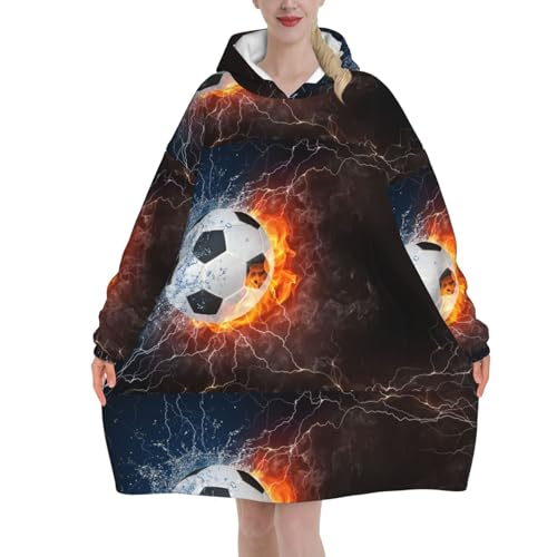 Sweat à capuche plaid flanelle anti-froid avec manches et poches Football