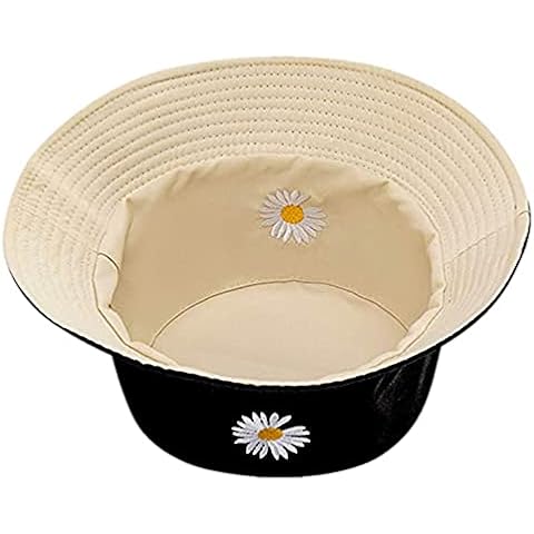 Bucket Hat for Women Summer Travel Beach Sun hat Reversible Outdoor Cap Unisex (Black/Cream Daisy) Cover