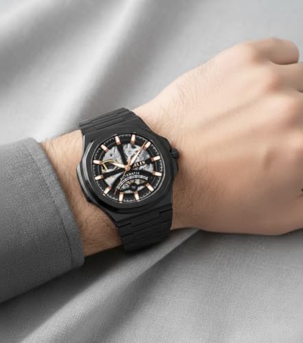 Image of ALIX AL2511 Automatic Mechanical Watch for Men Genuine Leather Strap Skeleton Dial Analog Watch