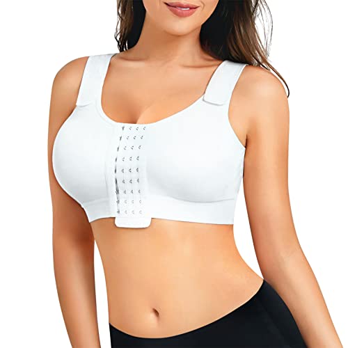 Brabic Post Surgery Everyday Bras For Women Front Closure Mastectomy Support Bra With Adjustable Straps Wirefree White #TOP13