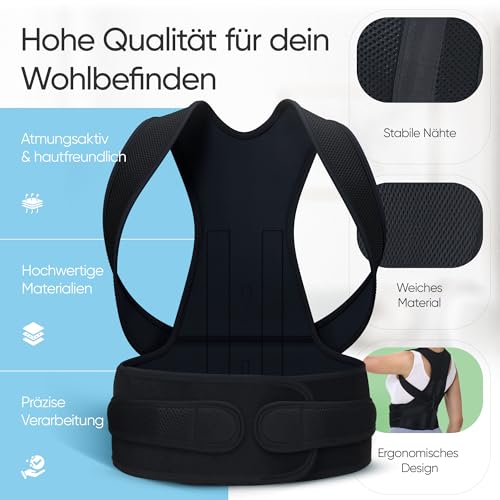 GERADIX Haltungskorrektur Damen Herren Rückenstützgürtel Haltung Korrektur Gurt Back Posture Corrector Verstelbare Haltungstrainer Rückengurt für Schulter Nacken + Ebook Leitfaden (L)