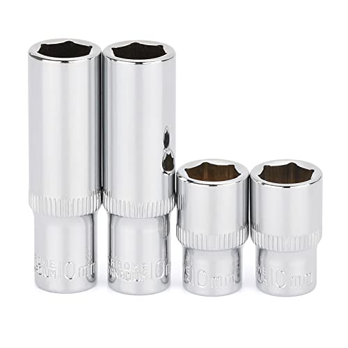 CASOMAN 6 Pieces 3/8-Inch Drive Impact Socket Set, Deep & Shallow, 10mm, Metric, 6 Point & 12 Point Desgin, Mirror Chrome Finish 6PCS 10mm 3/8-Inch
