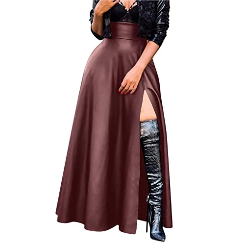 Frau sexy Lederkleidung High Split unregelmäßiger Rock Lederrock Schwarzer Business