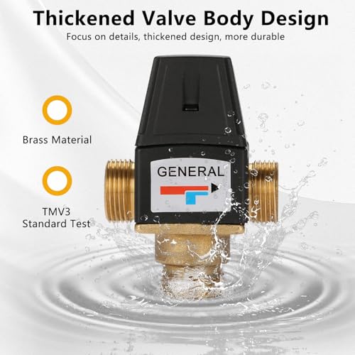 VOBOR 3 Wege Thermostat Mischventil,Mischventil G3/4,Thermostatisches Mischventil DN20 Außengewinde Messing, Hochwertiges Und Langlebiges Thermostatventil Für Solar-Wasser-Heizung