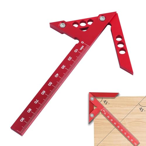 Mittenfinder,mittenfinder holz,45°90°Linienlineal Aus Aluminiumlegierung,Speedmarker Industriemarker,Zentrierwinkel Für Holzvermessung Zylindrische Zentrierung Winkelmarkierung (Rot)