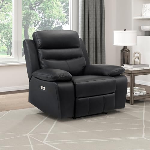 Image of Lexicon 41 inch Leather Match Power Recliner Chair, Wall Hugger Recliner, Black