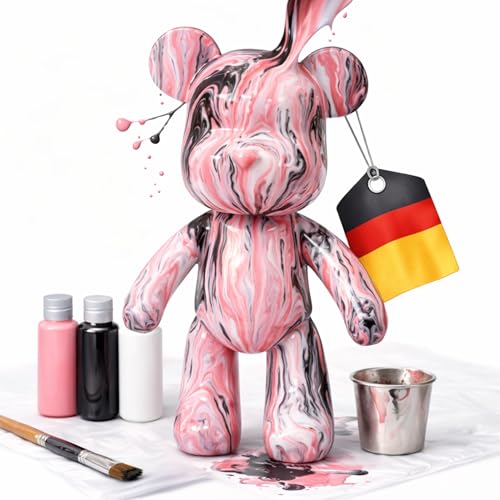 Worldwide DIY Bär zum Bemalen – Kreatives Mal-Set für Erwachsene & Kinder | Bärenfigur inkl. 3 Farben, Pinsel & Zubehör | Geschenk & Heimdeko (Rosige Eleganz)
