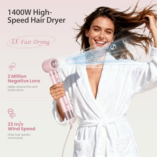 8-in-1 Hair Styler & Hair Dryer Brush Set, Dual Voltage Ionic Blow Dryer with Wrap Curlers & Hair Straightener, Fast Drying Volumizing Curling Straightening, No Heat Damage, Gifts for Women — view 4