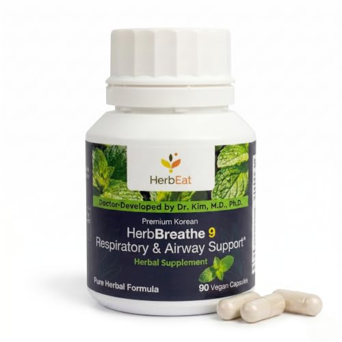 HERBEAT HerbBreathe 9 - Respiratory Health Support Herbal Supplement - Formulated by Dr. Kim - 9-Botanical Complex with Magnolia, Platycodon, Astragalus & Peppermint - 90 Vegan Capsules