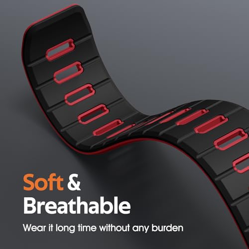 Odbeai Magnetic Sport Band Compatible with Apple Watch Ultra 3 2/Ultra Band for Men 49mm 46mm 45mm 44mm 42mm,Strong Magnet Outdoors Soft Silicone Strap for iWatch All Series 11 10 9-1 SE Black/Red — view 3