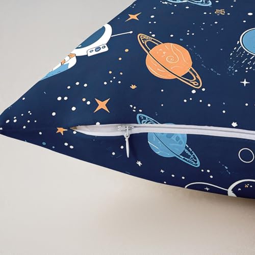 Housse coussin bleu doux Loussiesd imprimé fusée 3D déco espace 40x40