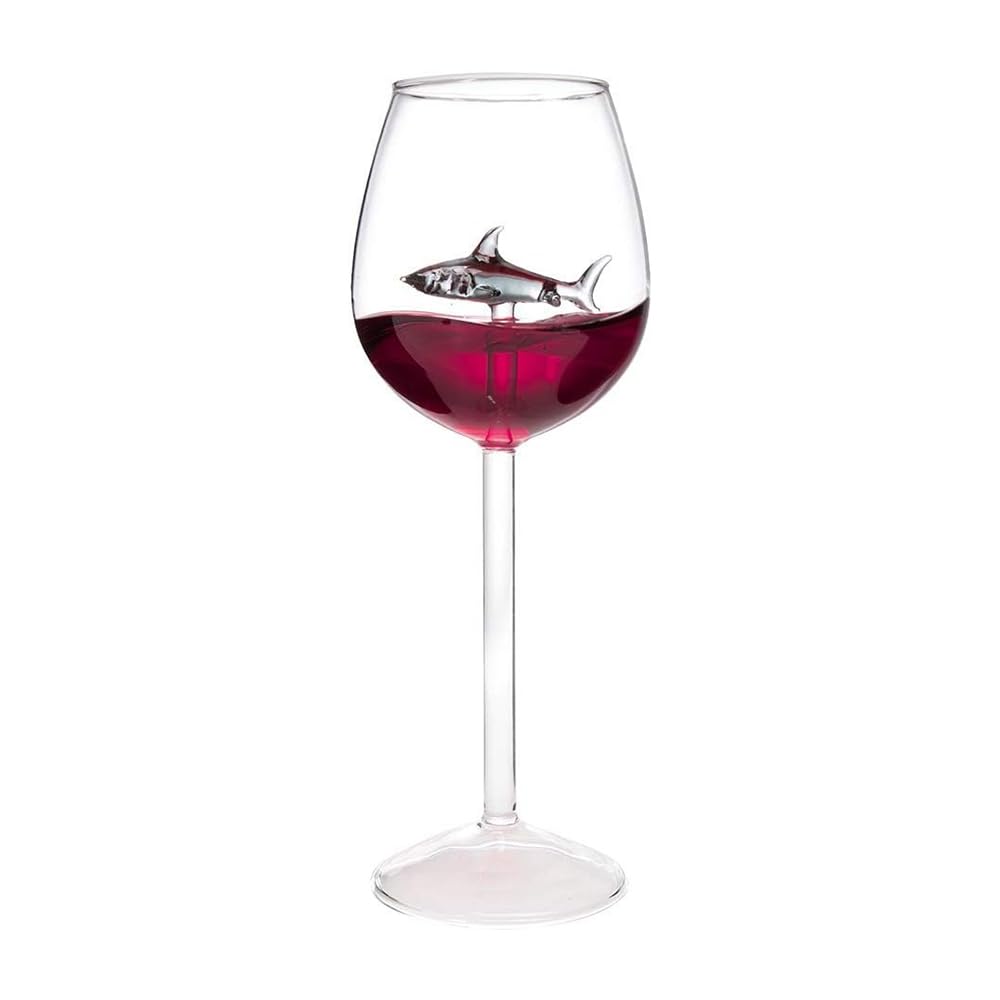Verre à vin rouge avec requin à l'intérieur en relief 3D de couleur gris