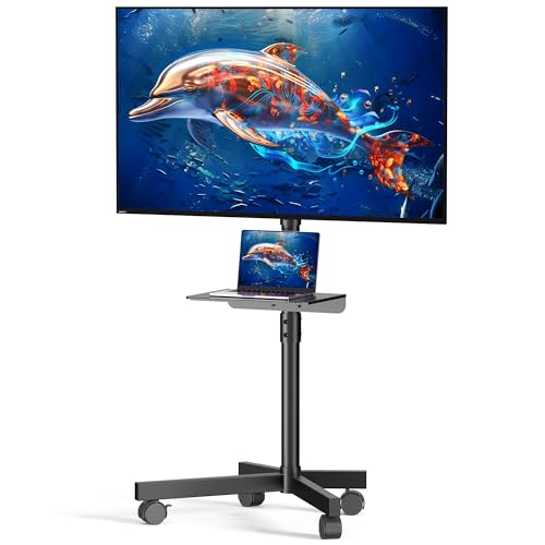 Mobile TV Cart Rolling TV Stand for 23-60 Inch LCD LED OLED Flat Curved Screens up to 88 lbs, Height...