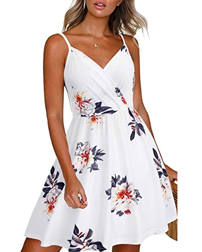 Image of Newshows Women's Summer Dress 2025 Spaghetti Strap Sleeveless V Neck Casual Swing Sundress with Pockets
