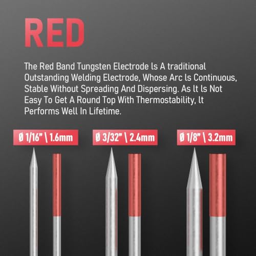Image of YESWELDER TIG Tungsten Electrode Pre-Sharpened Welding Tungsten 1 /8 inch x 7 inch (Red, WT20 /EWTh-2) 10-pk