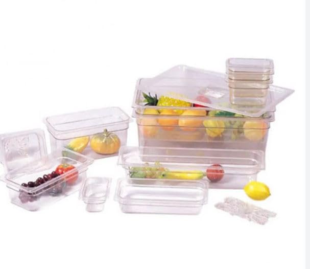 Vasca contenitore vaschetta per alimenti in policarbonato trasparente espositore da banco box gastronomia bancone pizzeria ristoranti (1/1 53x32,5x20 cm)