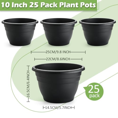 Image of RooTrimmer 25 Pack 10 Inch Plant Pots with Drainage Holes,Black Plastic Flower Pots for Indoor & Outdoor Plants,Durable Lightweight Planters for Flowers,Herbs & Gardening